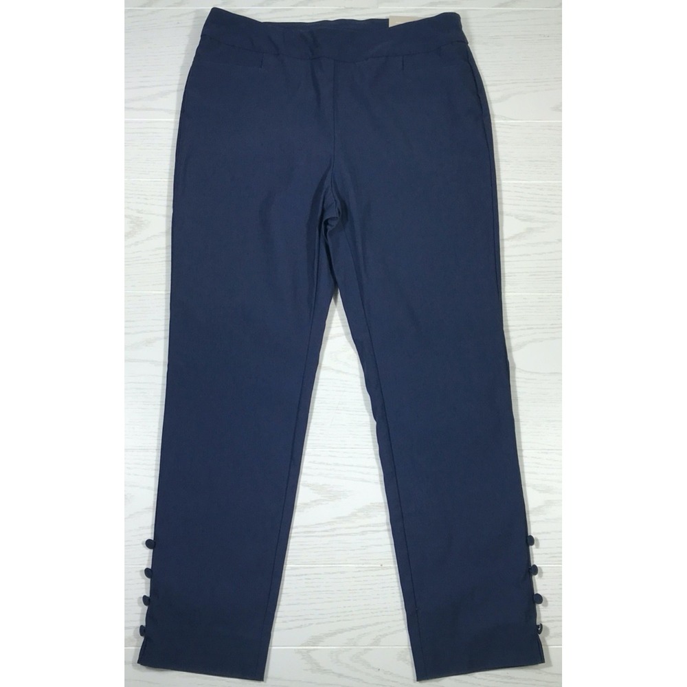Chico's So Slimming Brigitte Button Hem Ankle Pants 1.5 US 10 Blue Stretch New